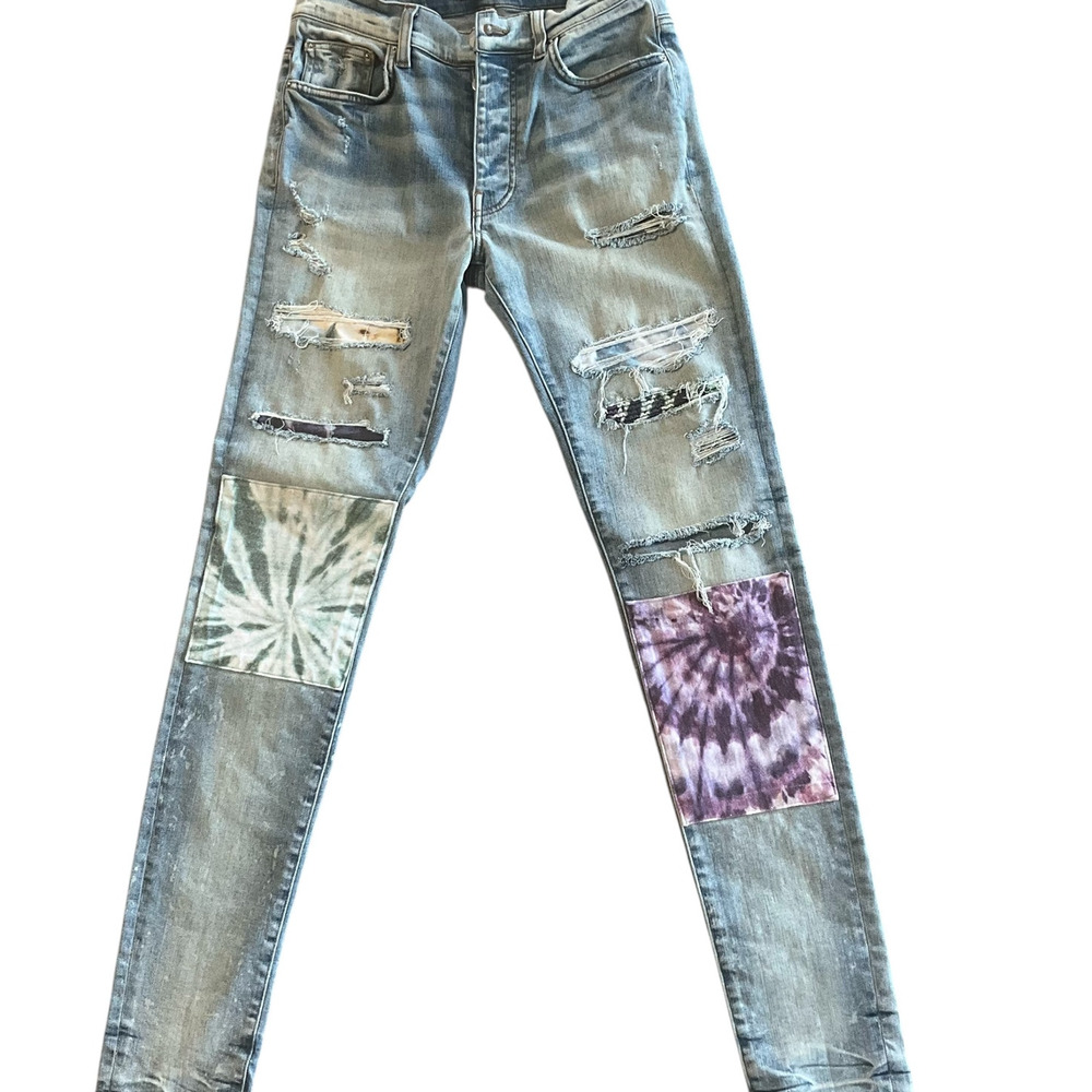 AMIRI: Men's Slim Fit Tie Dye Art Patch Jeans - 30